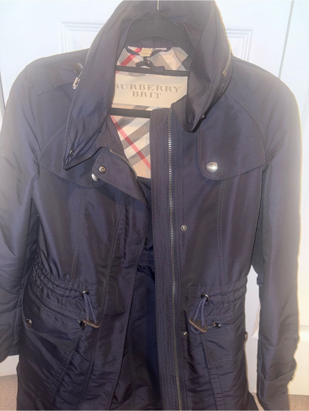 Burberry Navy Brit Women's Trench Coat with Signature Check Lining